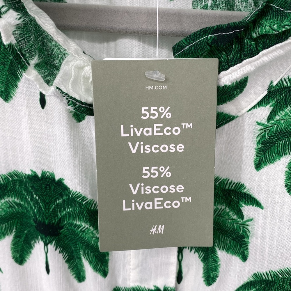 H&M White and Green Tropical Print Dress XL NWT - Picture 10 of 13